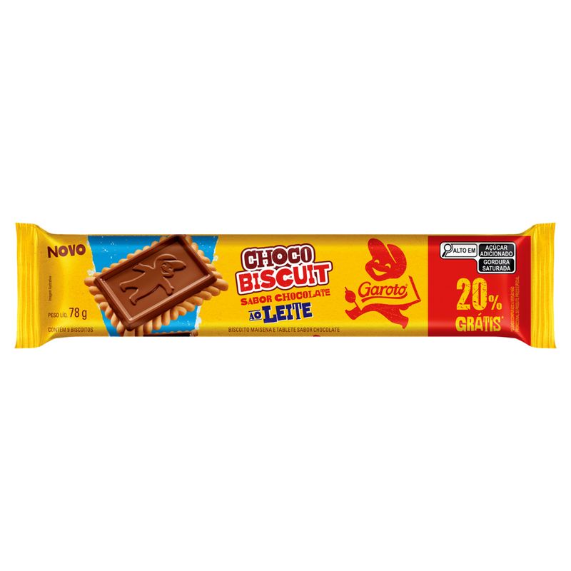 Biscoito Maisena Chocolate ao Leite Garoto Choco Biscuit Pacote 78g Grátis 20%