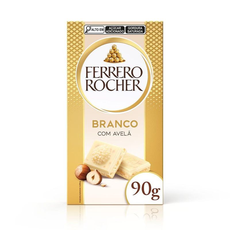 Chocolate Polonês Branco Recheio Avelã Ferrero Rocher Tablete 90g