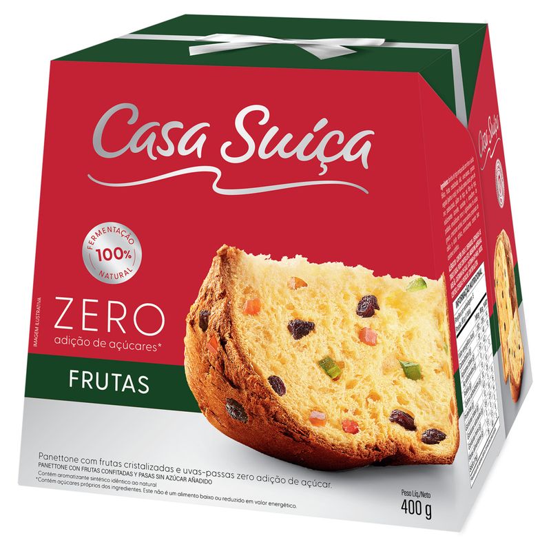 Panettone com Frutas Cristalizadas e Uvas-Passas Casa Suíça Zero Caixa 400g