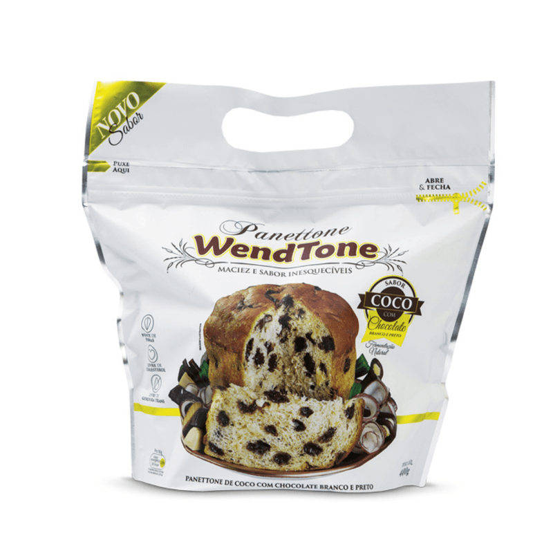 Panettone Wendtone Coco com Chocolate Branco e Preto Pacote 400gr