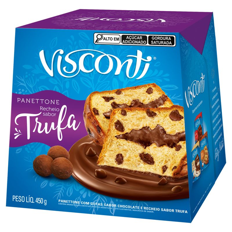Panettone com Gotas de Chocolate Recheio Trufa Visconti Caixa 450g