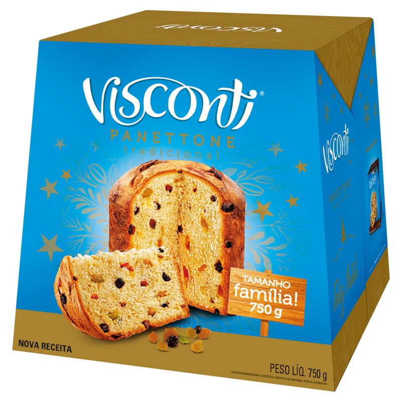 Panettone com Frutas Cristalizadas e Uvas-Passas Visconti Caixa 750g