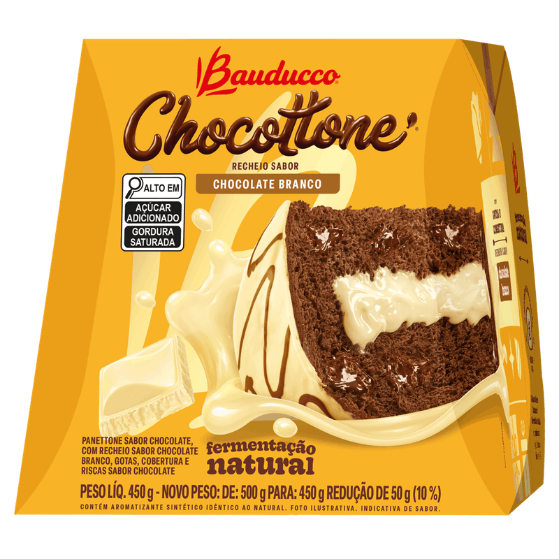Panettone Chocolate Recheio e Cobertura Chocolate Branco Bauducco Chocottone Caixa 450g