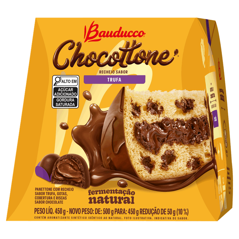 Panettone Recheio Trufa Cobertura Chocolate Bauducco Chocottone Caixa 450g