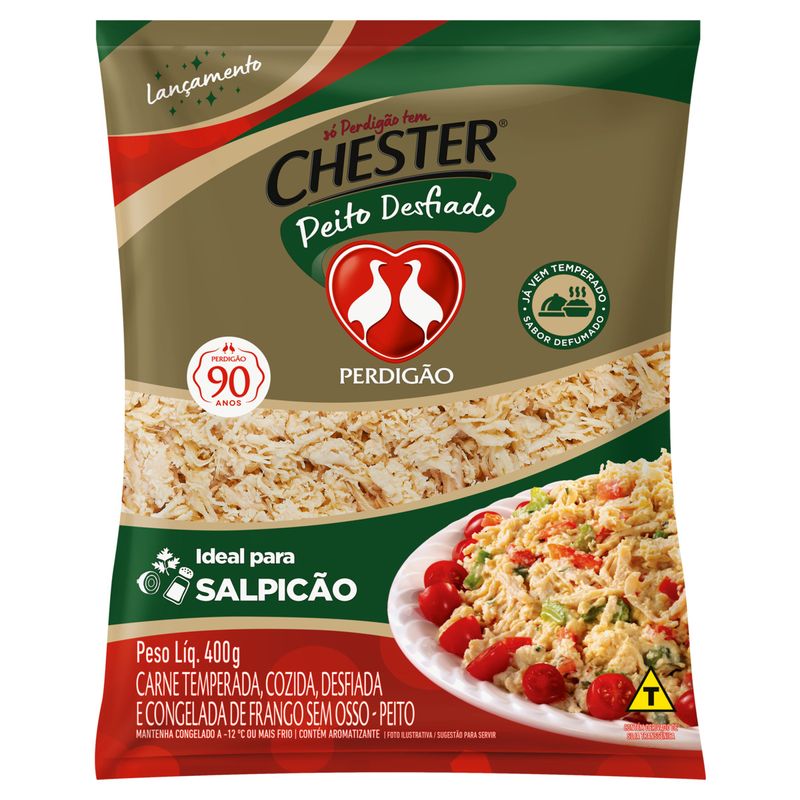 Peito de Frango Cozido Desfiado Congelado Defumado sem Osso Perdigão Chester 400g