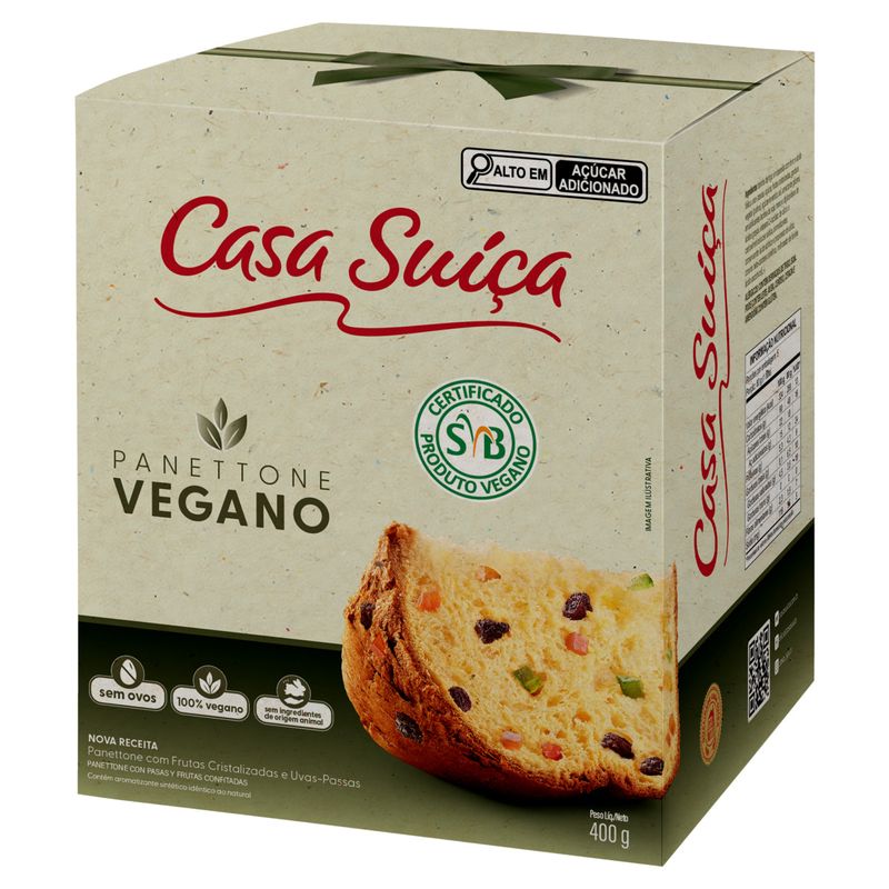 Panettone com Frutas Cristalizadas e Uvas-Passas Vegano Casa Suíça Caixa 400g