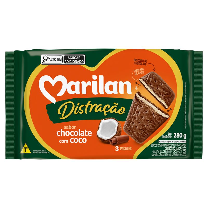 Biscoito Chocolate com Coco Marilan Distração Pacote 280g