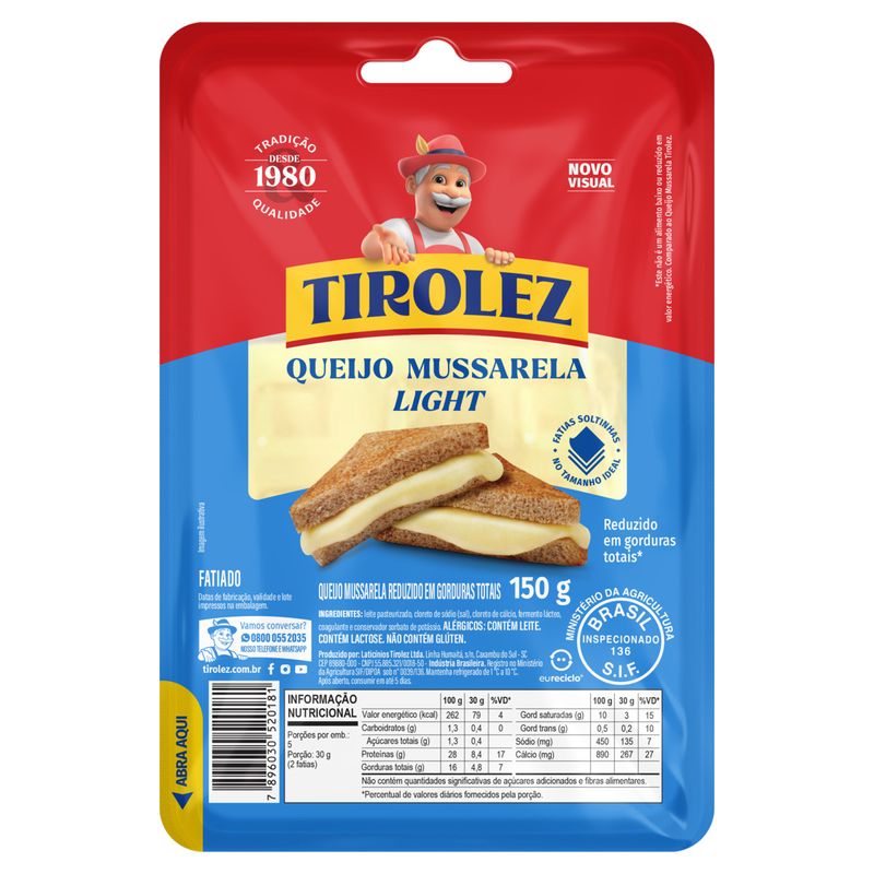 Queijo Mussarela Fatiado Light Tirolez 150g