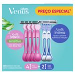 Kit 4 Aparelhos Descartáveis para Depilar Suave Sensitive + 2 Íntima Gillette Venus