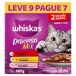 Ração Whiskas Sachê Sortidos Leve 9 Pague 7 Caixa 765g