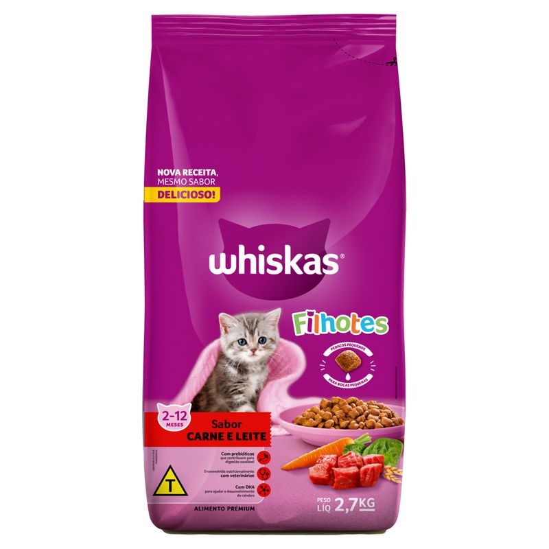 Ração Whiskas Filhotes Carne e Leite Pacote 2 7kg