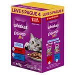 Ração Whiskas Sachê Carne e Peixe Leve 5 Pague 4 Caixa 425g