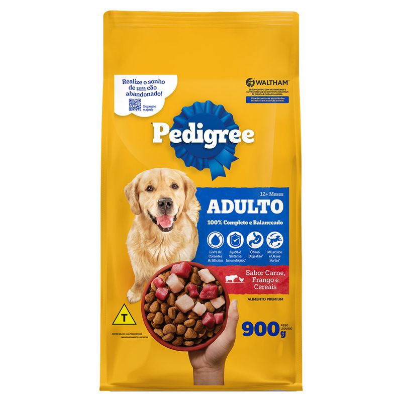 Ração Pedigree Adulto Carne/Frango/Cereais Pacote 900g