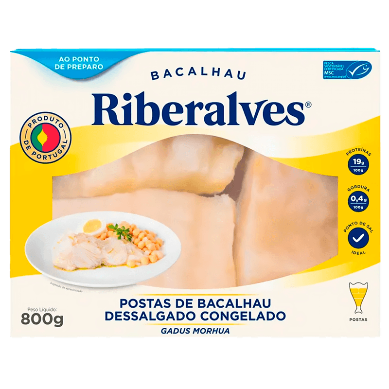 Posta Bacalhau Riveralves Dessalgado Congelado Gadus Morhua Caixa 800g