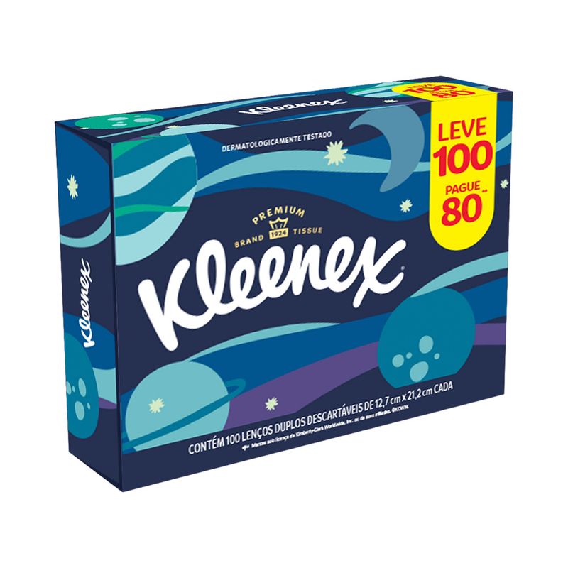 Lenço de Papel Folha Dupla Kleenex Caixa Leve 100 Pague 80 Unidades