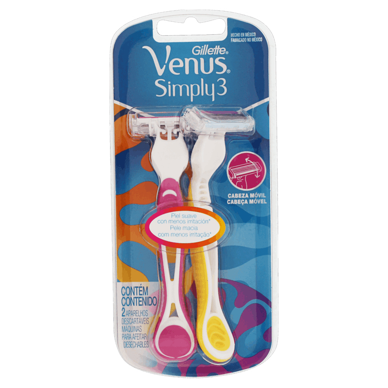 Aparelho Descartável para Depilar Gillette Venus Simply 3 Cartela 2 Unidades