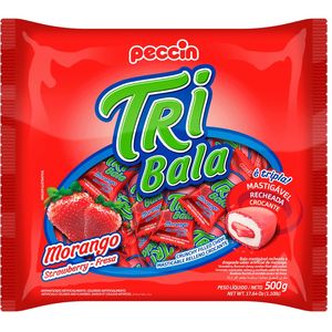 Bala Peccin Tri Bala sabor Morango Pacote 500g