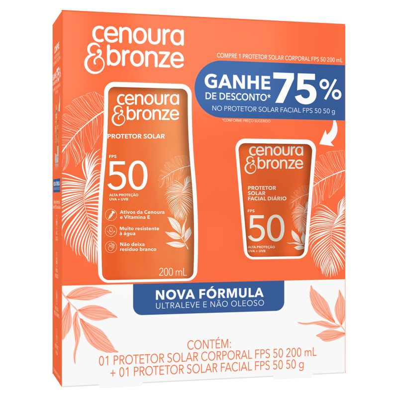 Kit Protetor Solar Corporal+Facial FPS50 Cenoura & Bronze Frasco 250ml