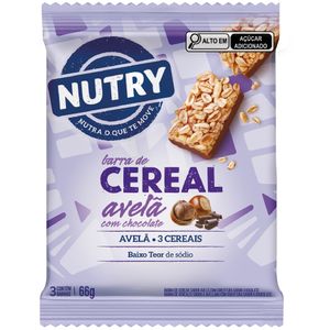 Barra de Cereal Nutry Avelã com Chocolate Pacote 3 Unidades