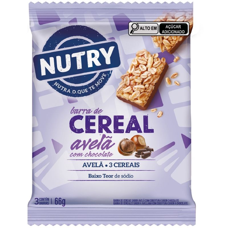 Barra de Cereal Nutry Avelã com Chocolate Pacote 3 Unidades