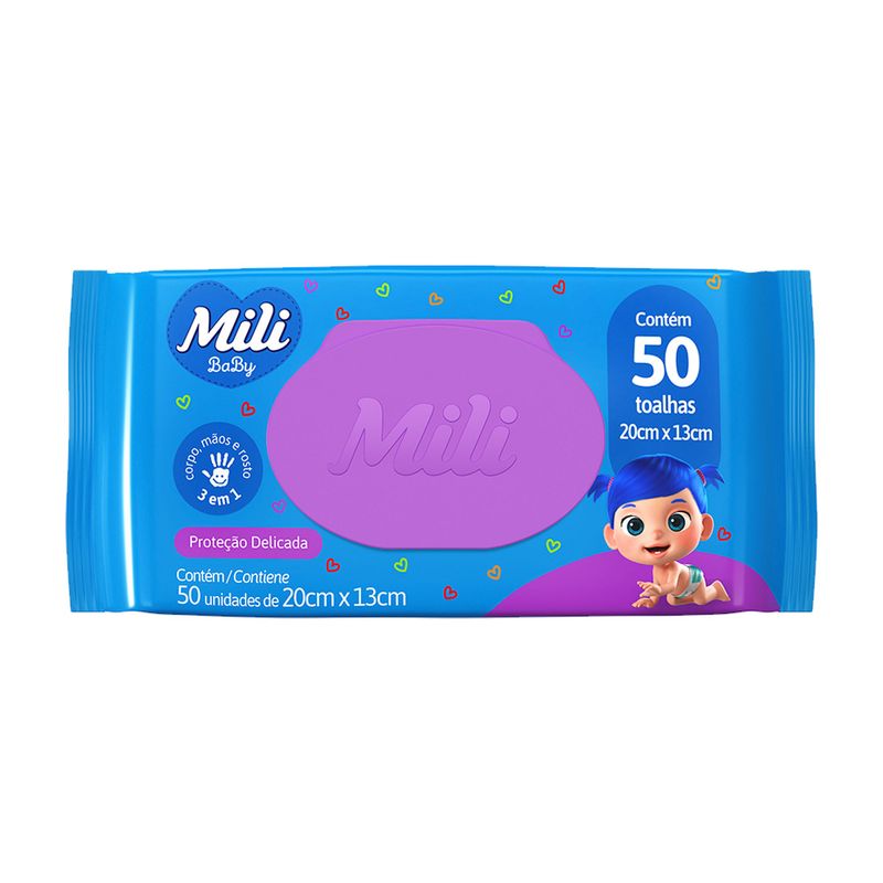 Toalha Umedecida Mili Baby Pacote 50 Unidades
