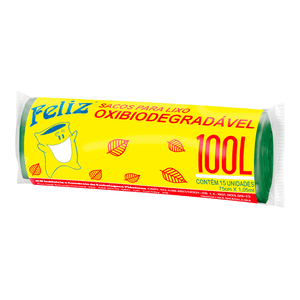 Sacos para Lixo Feliz Oxibiodegradável 100 litros Pacote 15 Unidades