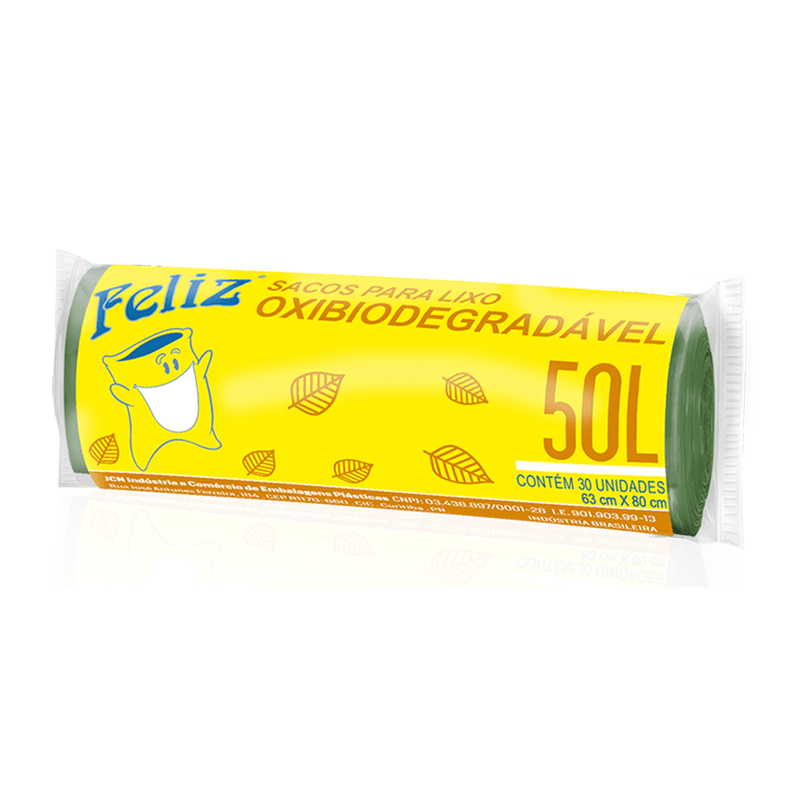 Sacos para Lixo Feliz Oxibiodegrádavel 50Litros Pacote 30unidades