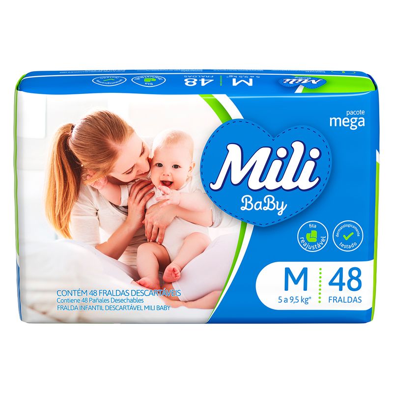 Fralda Descartável Infantil Baby Mili Mega M Pacote 48 Unidades