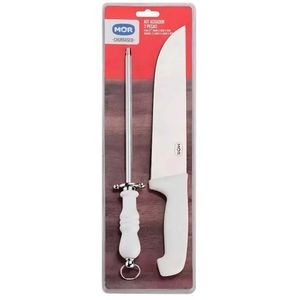 Kit Mor Assador Faca/Chaira Branco 2 Peças