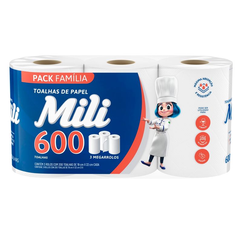 Toalha Papel Mili 19x22 Rolo 600 Unidades