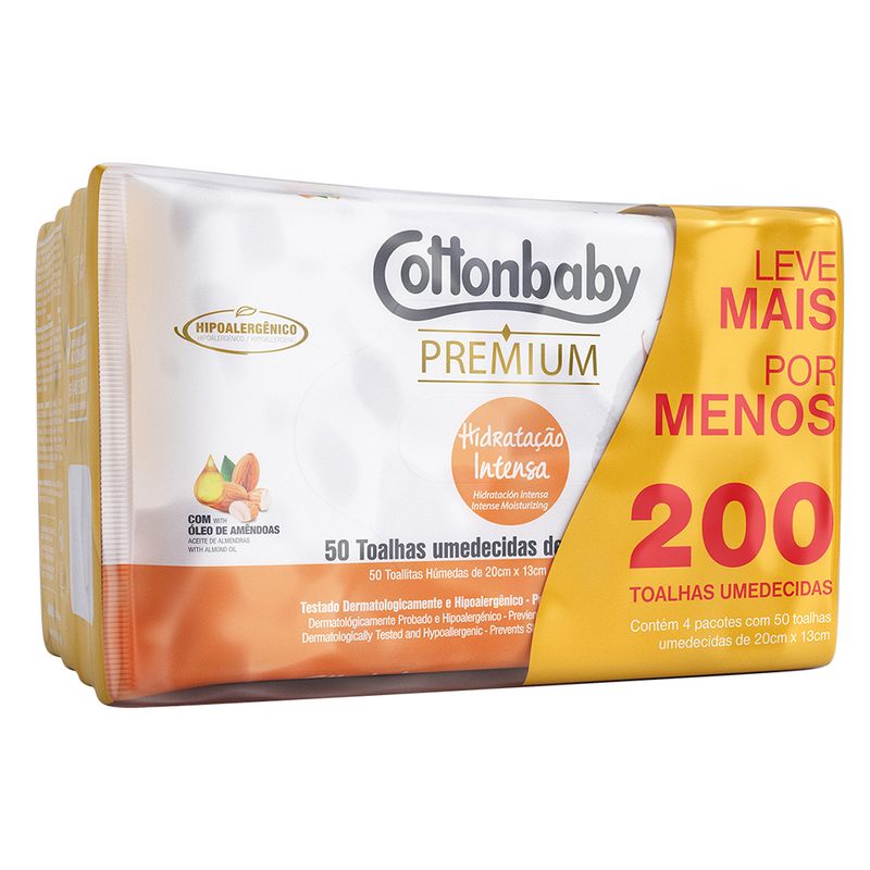 Toalhas Umedecidas Hidratação Intensa Cottonbaby Leve Mais Pague Menos Pacote 200 Unidades