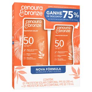 Kit Protetor Solar Corporal  Cenoura e Bronze FPS 50 200ml Ganhe 75% de Desconto no Protetor FPS 50 de 110ml