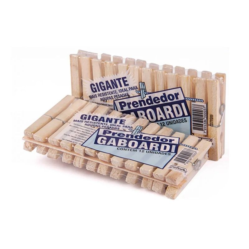 Prendedor de Roupa Gaboardi Madeira Gigante Pacote 12 Unidades