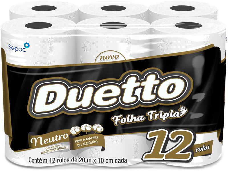 Papel Higiênico Duetto 20 Metros Folha Tripla Pacote 12 Unidades
