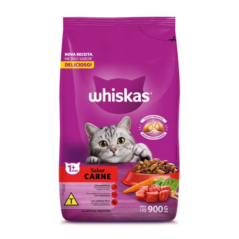 Ração Whiskas Adultos Carne Pacote 900g