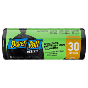 Saco Lixo Dover Roll Resistência Sustentabilidade e Economia Preto 30 Litros Pacote 20 Unidades