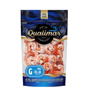 Camarão Cinza Qualimar Congelado contém de 25 a 35 Camarões Pacote 300g