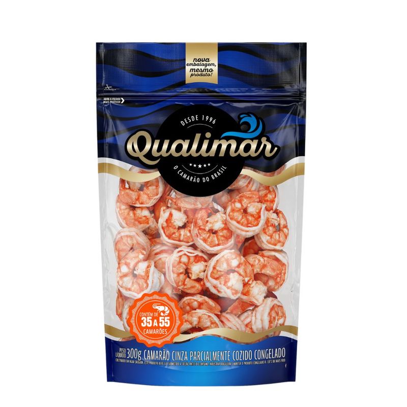 Camarão Cinza Qualimar Descascado Congelado de 35 a 55 Camarões Pacote 300g