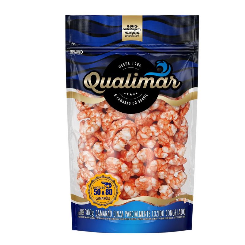 Camarão Cinza Qualimar Descascado Congelado de 50 a 80 Camarões Pacote 300g