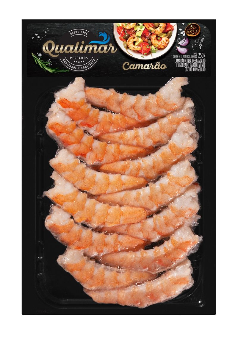 Camarão Cinza Qualimar Eviscerado Congelado 11/19  Pacote 250g