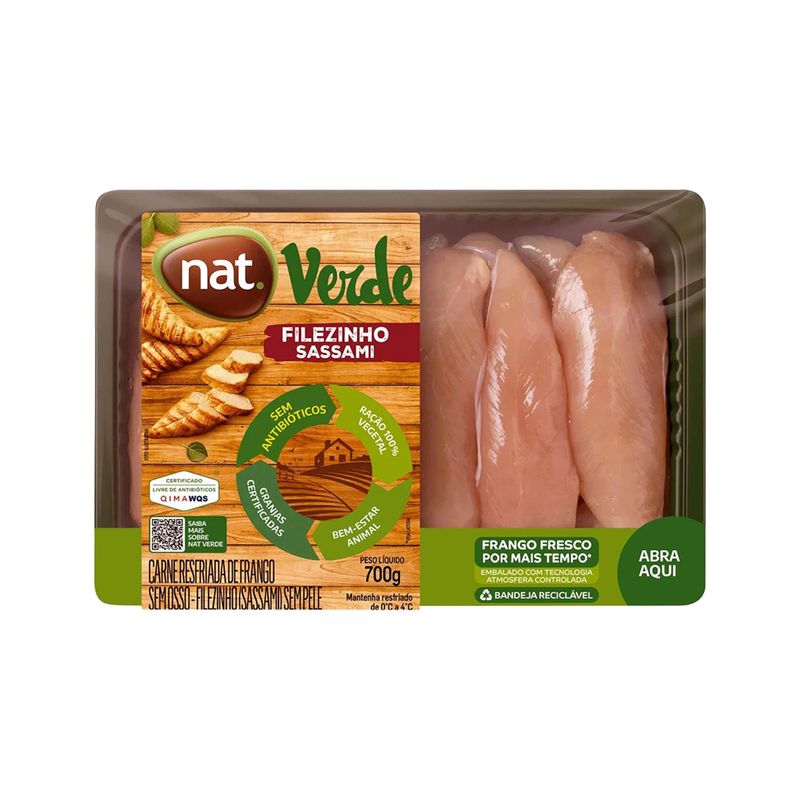 Filézinho de Frango Sassami Nat  Verde Resfriado Bandeja 700g