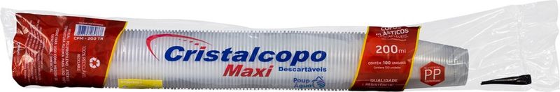 Copo Descartável Transparente Cristalcopo PP 200ml Pacote com 100un