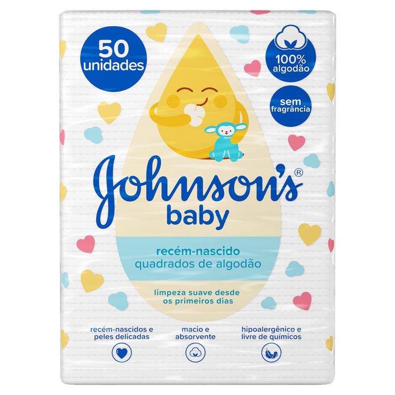 Algodão Quadrado sem Perfume Johnson's Baby Pacote 50 Unidades
