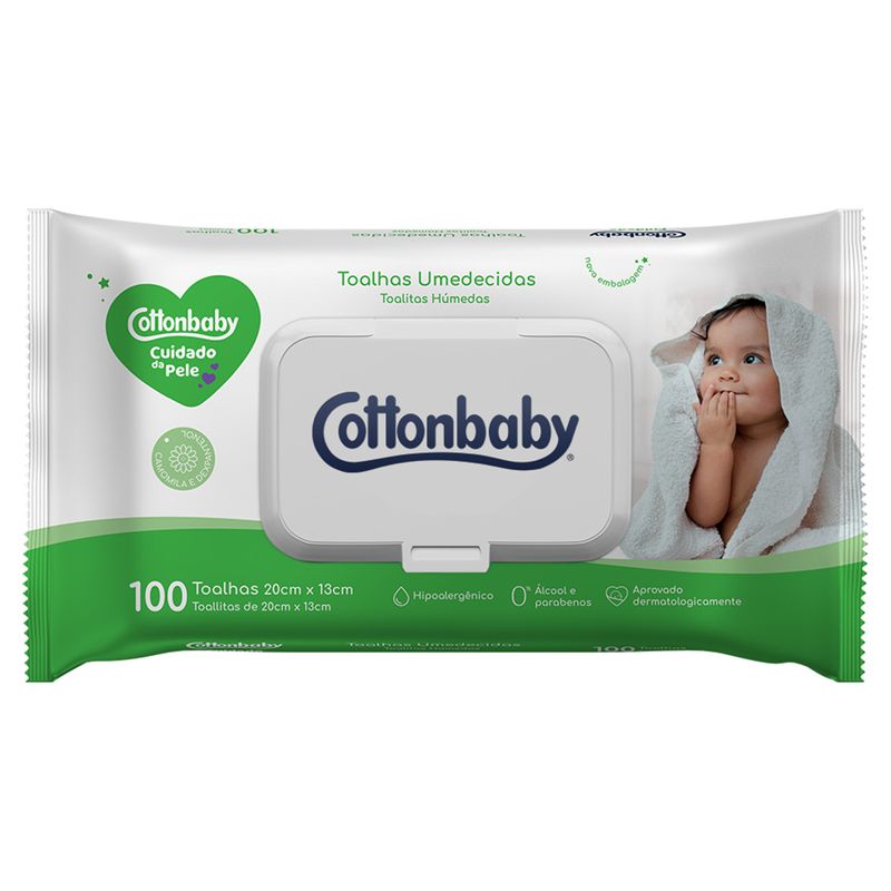 Toalhas Umedecidas Cottonbaby Camomila e Dexpantenol Pacote 100 Unidades