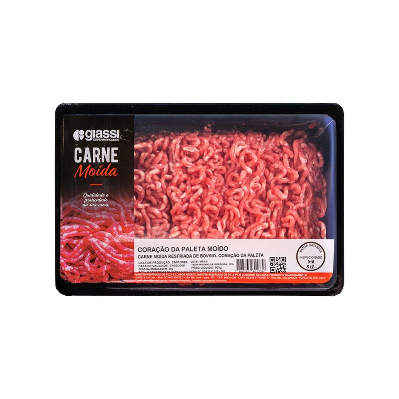 Carne Moída Resfriada de Bovino Coração da Paleta Bandeja 500g