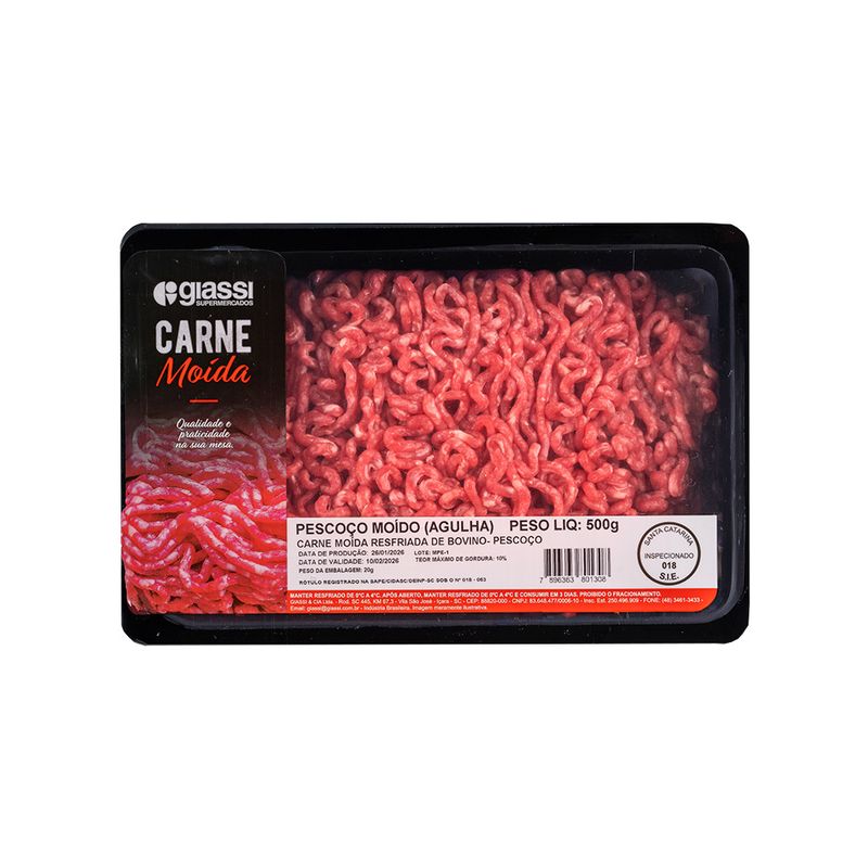 Carne Moída Resfriada de Bovino Agulha Bandeja 500g