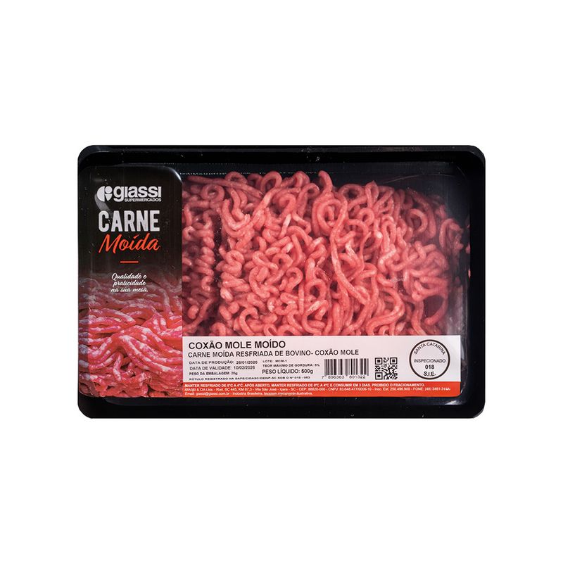 Carne Moída Resfriada de Bovino Coxão Mole Bandeja 500g