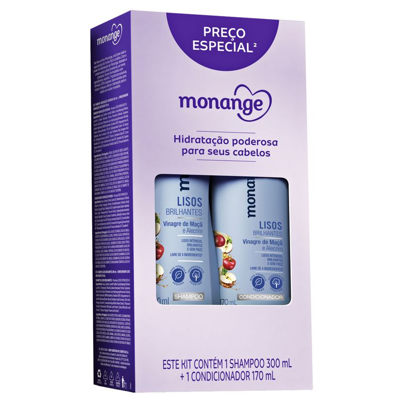 Kit Shampoo 300ml + Condicionador 170ml Monange Lisos Brilhantes