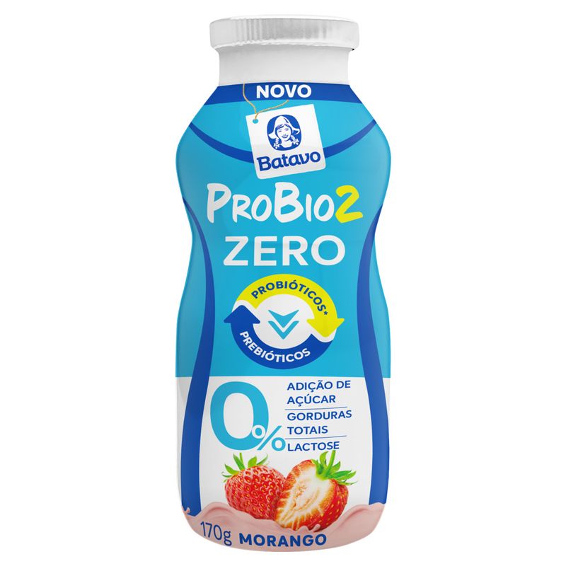 Iogurte Desnatado Morango Zero Lactose Batavo Probio2 Frasco 170g