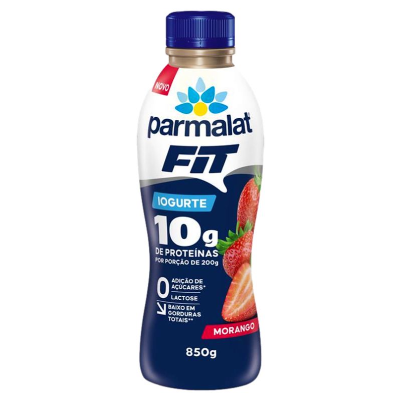 Iogurte Desnatado Morango Zero Lactose Parmalat Fit Garrafa 850g